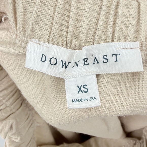 Linen Blend Button Front Skirt Womens XS Beige Paperbag Waist Minimalist Indie - Picture 3 of 7